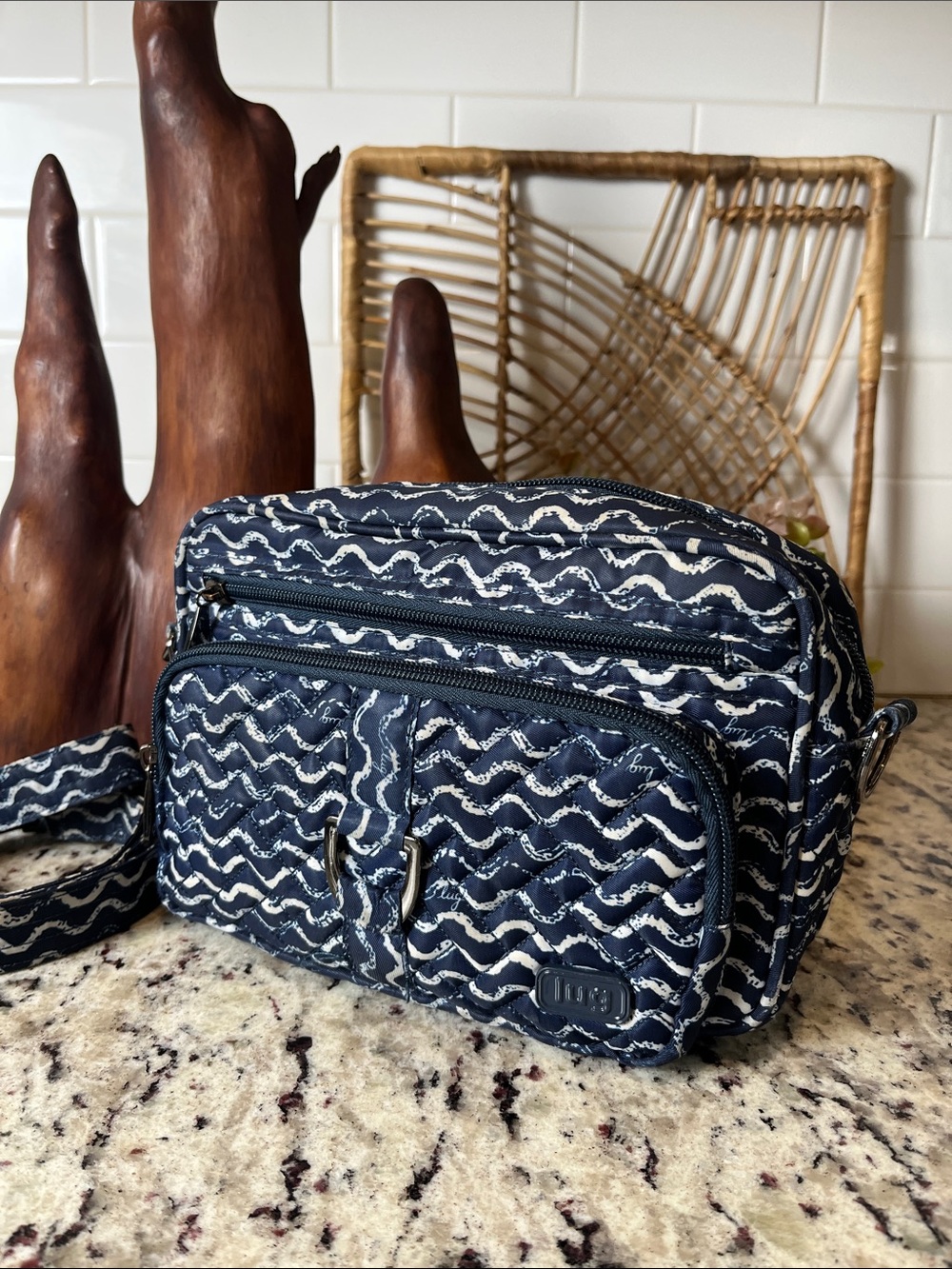 lug Navy Quilted Wave Messenger Crossbody Bag